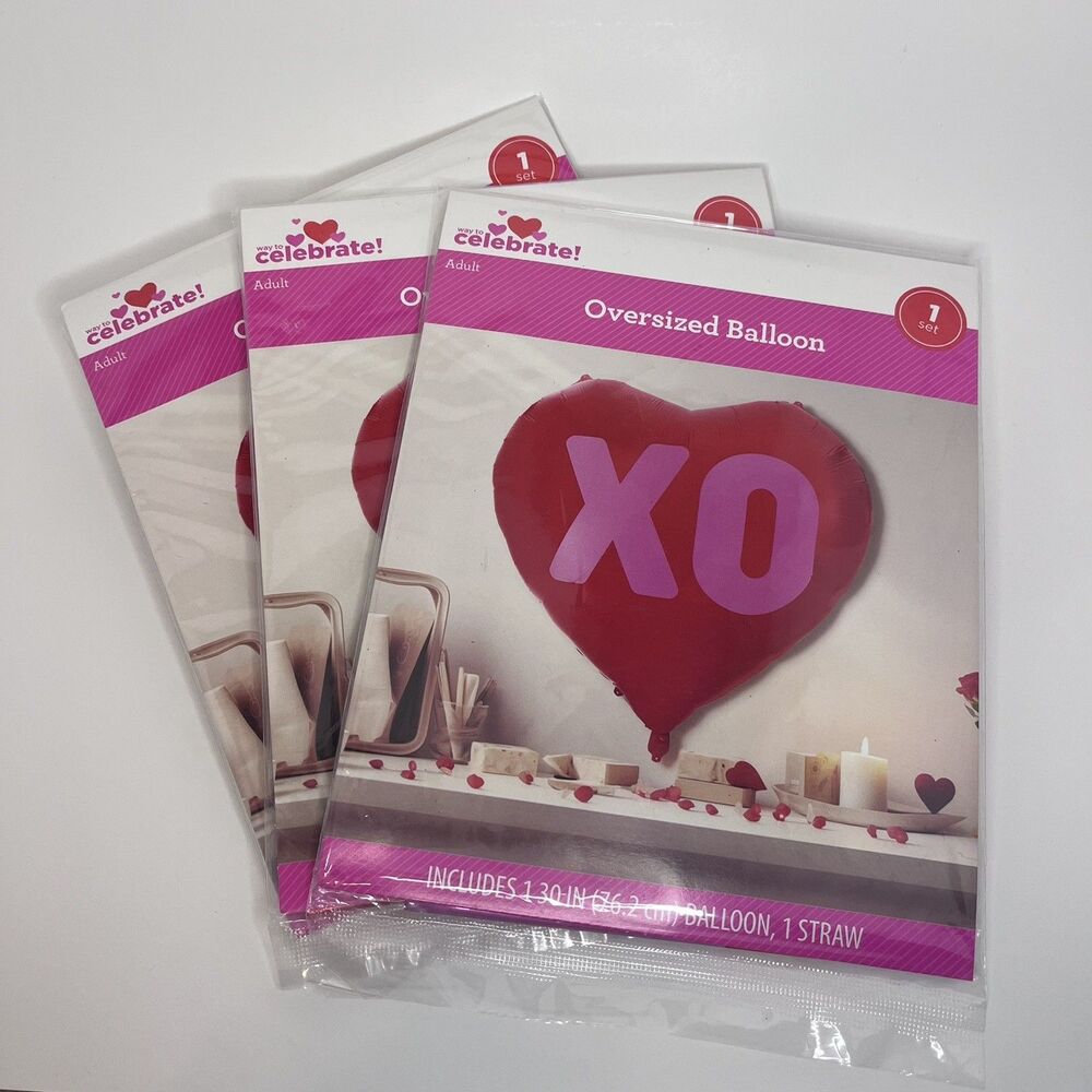 Celebrate Oversized XO Heart Balloon 30in Red Pink XO LOT OF 3